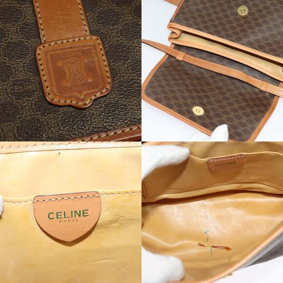 CELINE Macadam Canvas Shoulder Bag Pvc Brown Gold - Picture 11 of 12